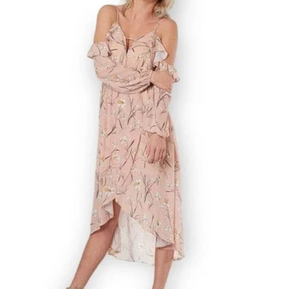 Floral Surplice Blush Pink Maxi Dress Medium